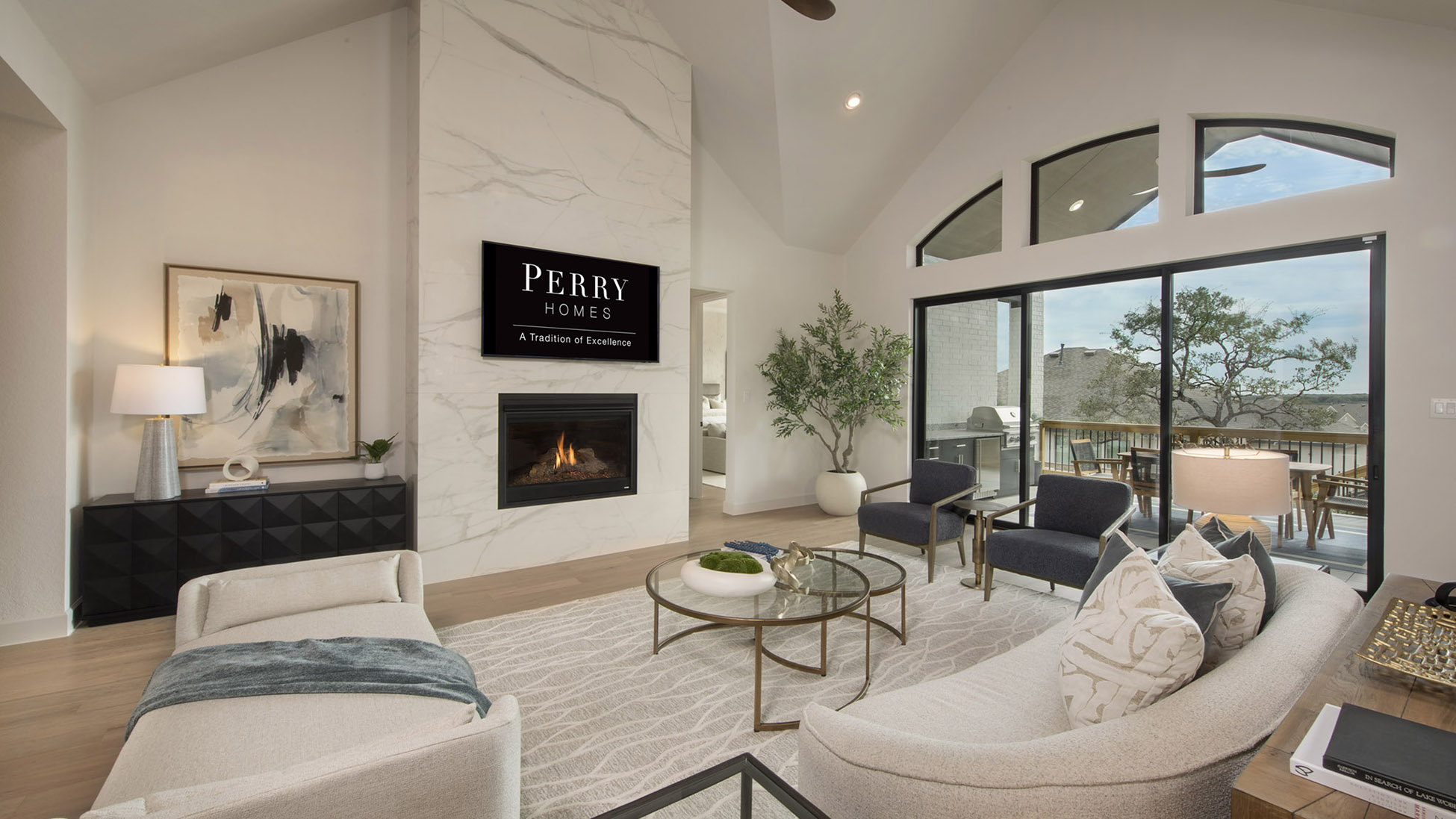 perry model home living room